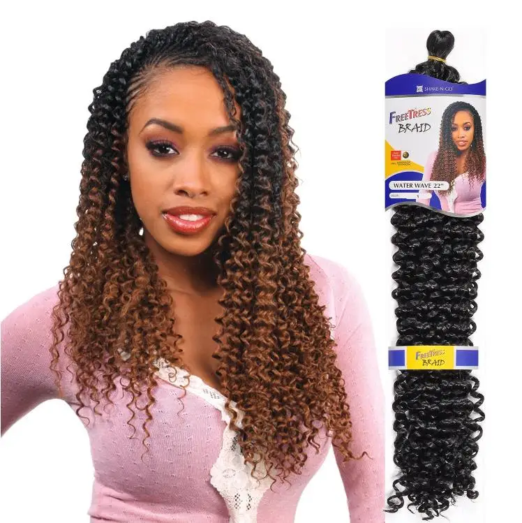 

Cheap 22" Freetress Crochet Braids Water Wave Synthetic Braiding Hair Extensions with Gift, 17 colors available