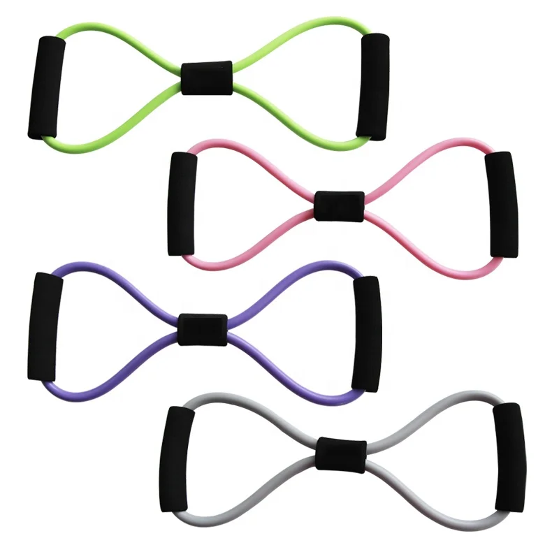 

8-shaped tension resistance band toning tube for arm and chest expander cross bands, Green/pink/purple/gray