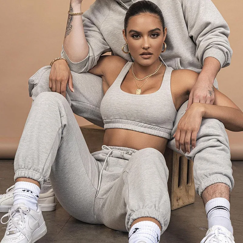 

2 Pcs Joggers Suits Sets For Womens Summer Clothing 2021 Solid Custom Logo Trendy Crop Top Two Piece Sweat Pants Set Sweatsuits, White,gray,black,khaki,brown