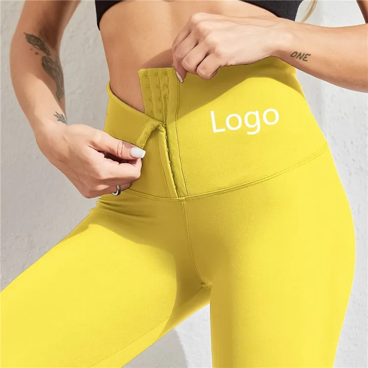 

Autumn and winter new style custom logo pant hooks waist corset yoga pants high waist stretch seamless leggings sportswear