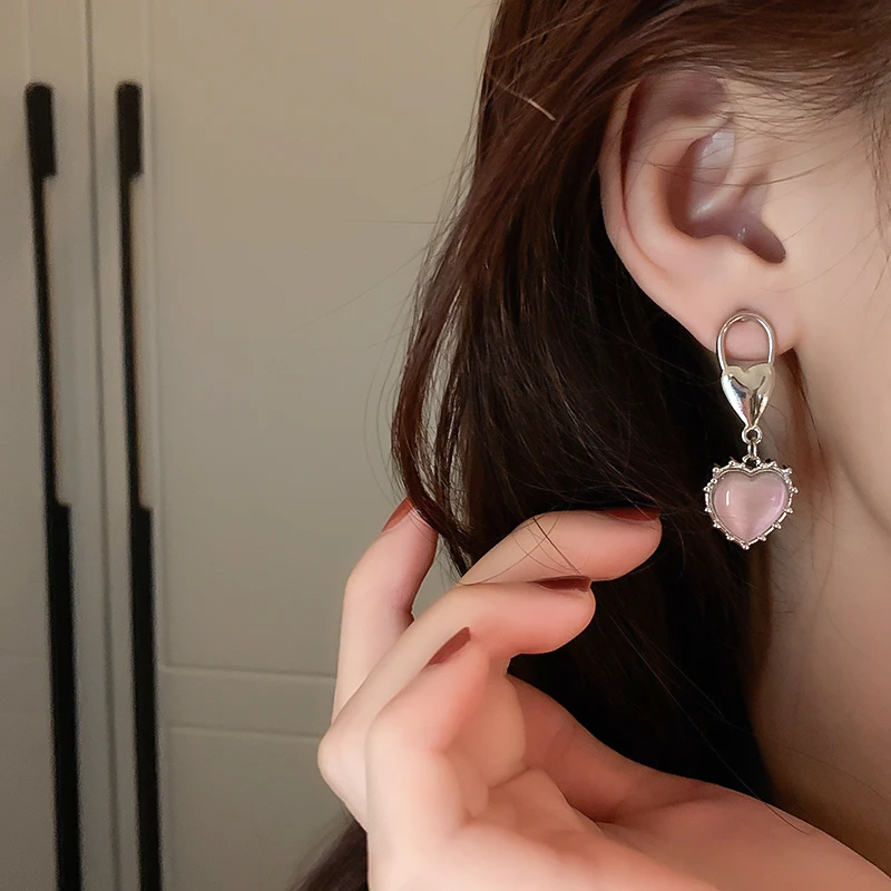 

fashion opal drop zircon heart earrings