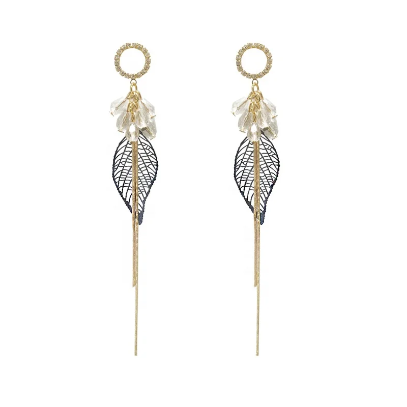 

Colored Leaf Tassel Earrings Hollow Personality Women's Earrings, Picture