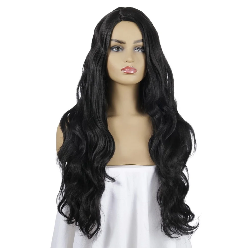 

Instock wholesale Long wigs high temperature synthetic long wave fiber wig, Brown