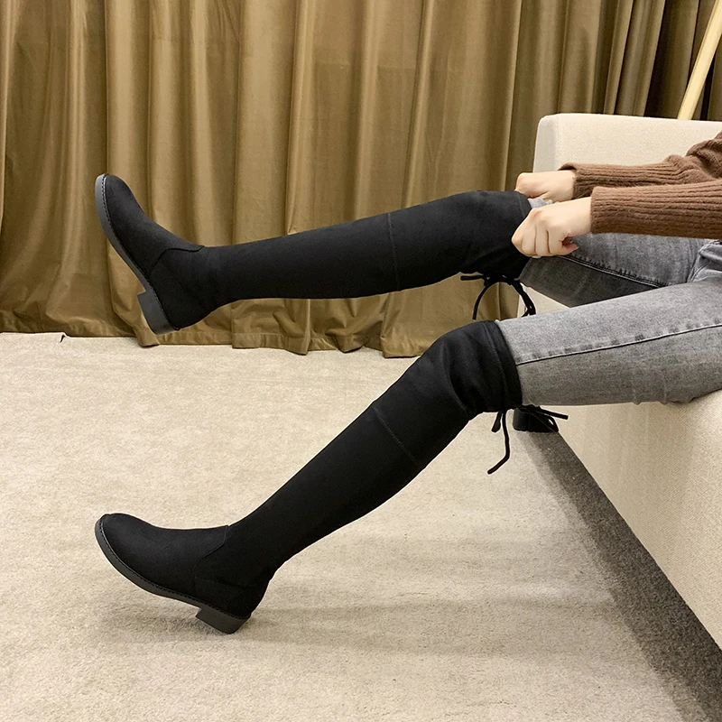 

2021 Hot Sale Women Over The Knee Boots Thigh High Suede Boots, Black