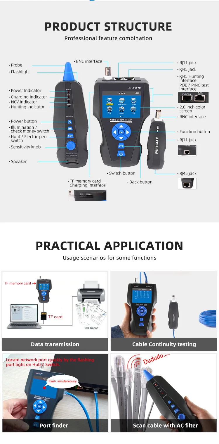 Nf8601s Cable Length Measuring Instrument Handheld Tester Support Poe
