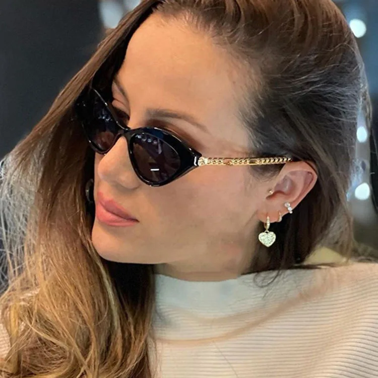 

3201 fashion Triangle cat eye chain sunglasses retro designer fashion concave shape glasses sunglasses