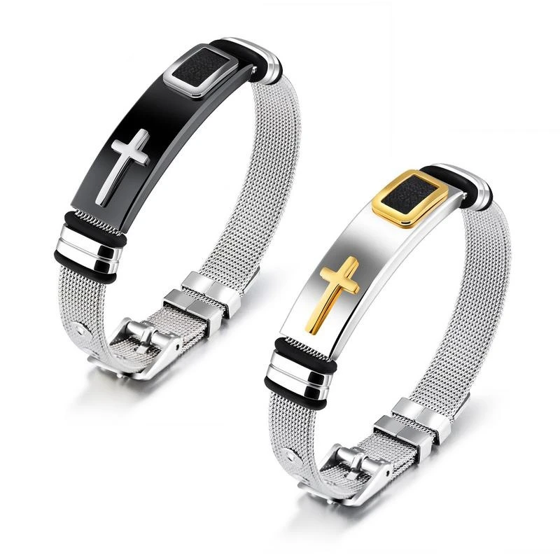 

2021 Silicone Buckle Bracelets Men Bangle Fashion Cool Wristband Jewelry Womens Mens Cross Stainless Steel Bracelets for men, Silver black/silver gold