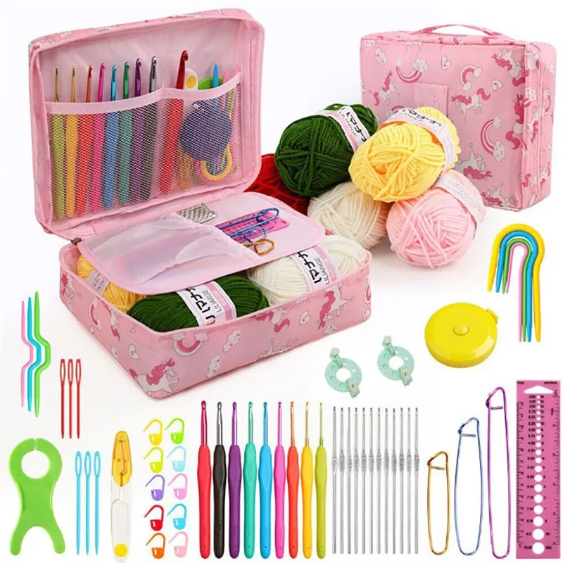 

Hot Selling 58-piece crochet set DIY novice crochet complete material package portable knitting tools