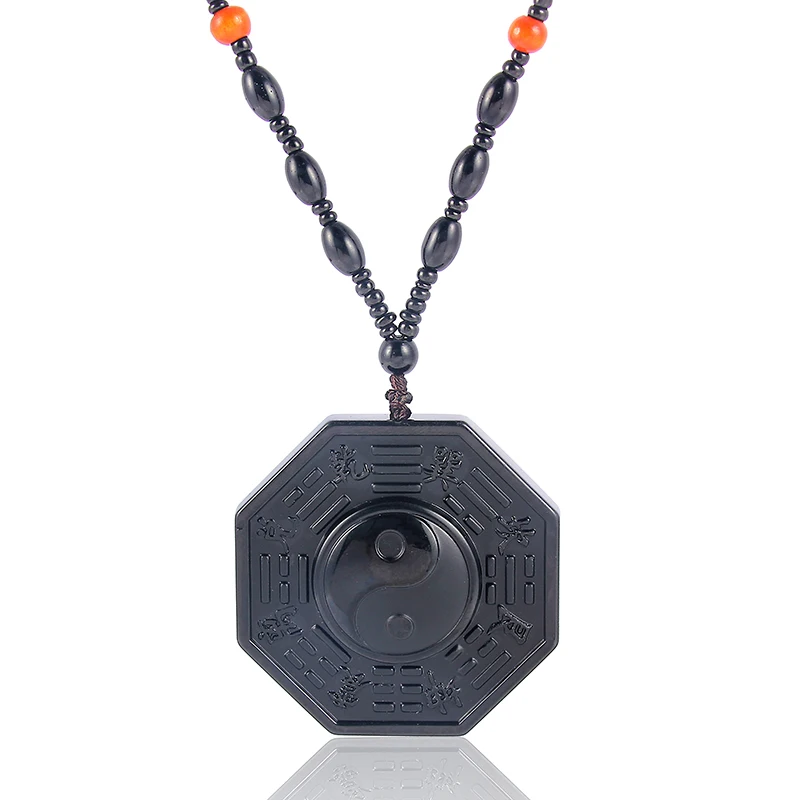 

Vintage Style Black Obsidian Taiji Gossip Pendant Necklace Yin Yang Bead Chain Necklace Jewelry For Woman Men, Picture