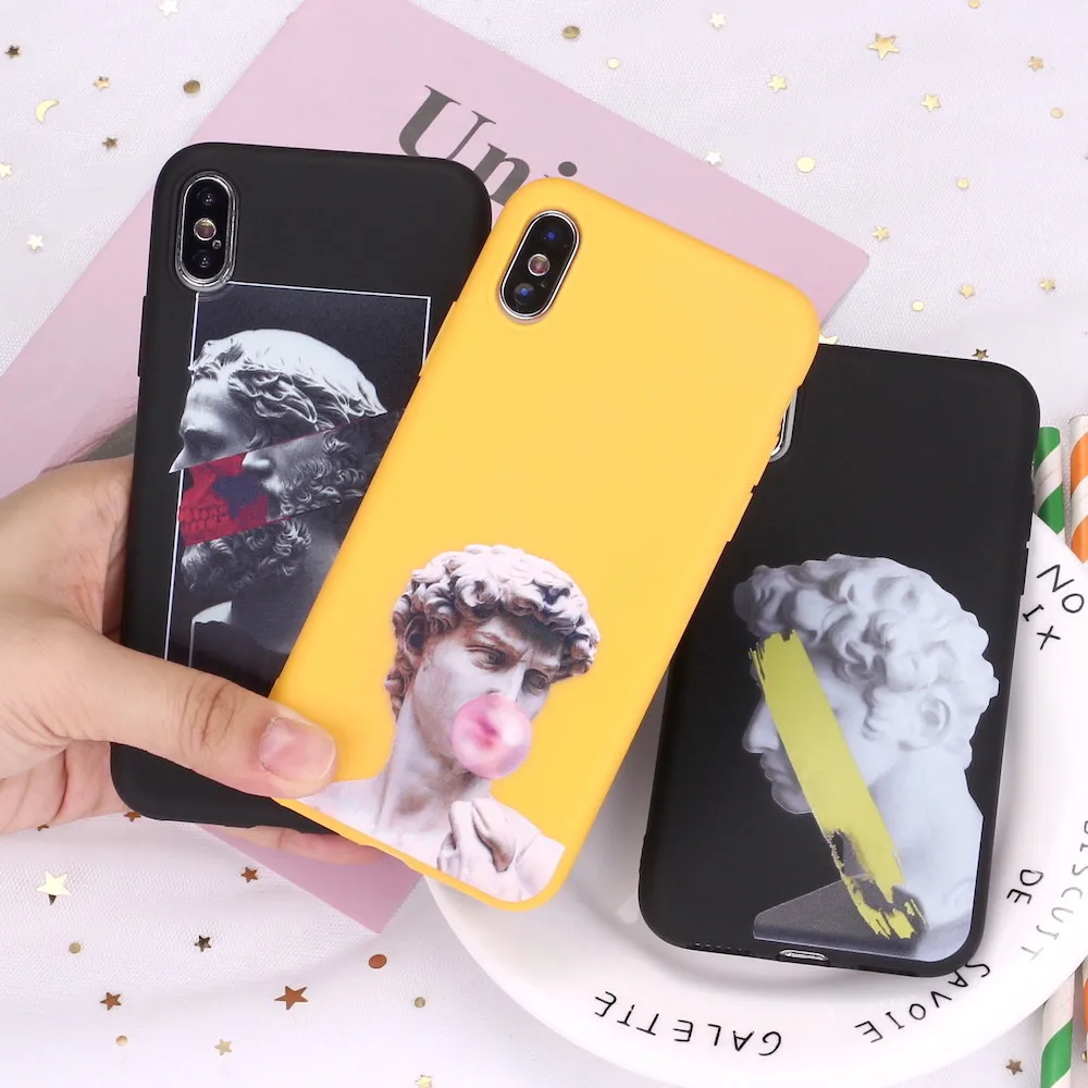 

For iPhone 12 11 Pro 8 8Plus X XR 7 7Plus XS Max 6 6S 5 SE Fashion Abstract Art Statue Candy Silicone Phone Case Coque Funda, Mix colors