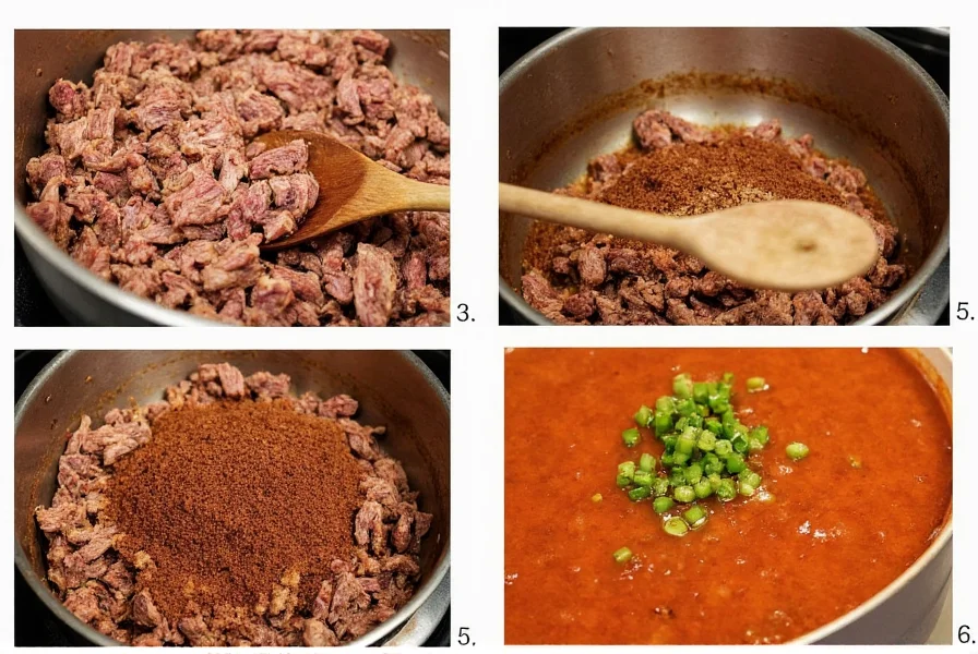 Step-by-step preparation showing meat browning, burnt sugar creation, and final presentation of pepper pot soup with garnish