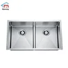 Customized family restaurant hand wash basin sink handmade undermount deep double bowl 304 stainless steel kitchen sink