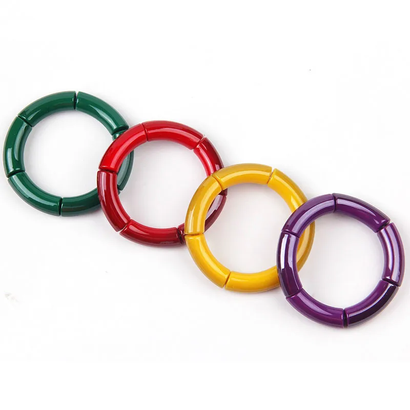 

Acrylic Beads Elastic Charm Bracelets Bangles For Women Curved Cuff Resin Beaded Bracelet Fashion Jewelry, As picture