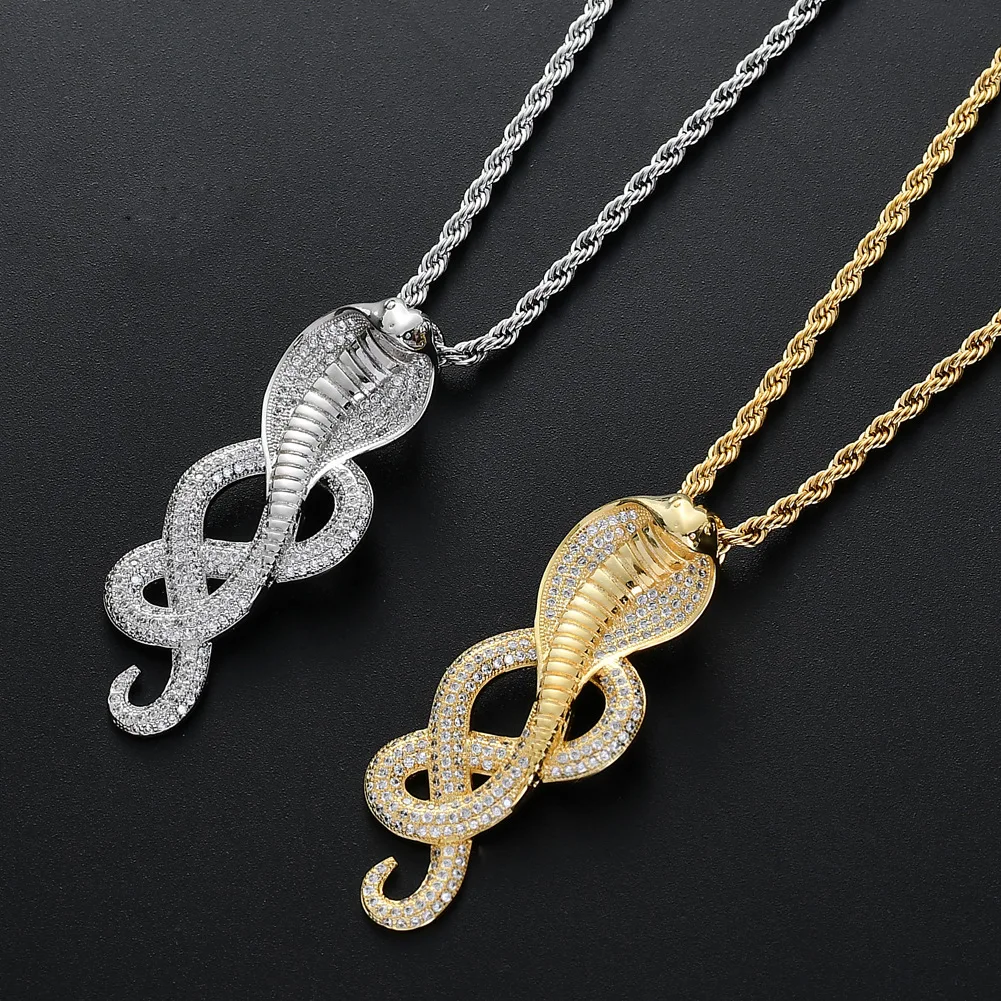 

2021 Sailing Jewelry Iced Out CZ Cobra Pendant Necklace For Mens Cubic Zircon Hip Hop Cobra Necklace