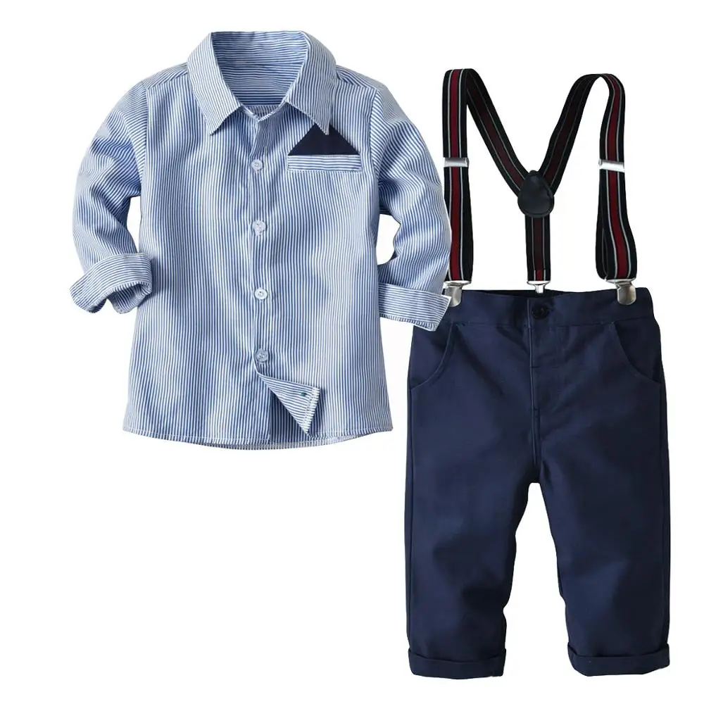 

WSG88 Hot sale 2019 Spring Autumn new fashion baby boy clothes cotton shirt tops+strap jeans children boy clothes, As the picture show