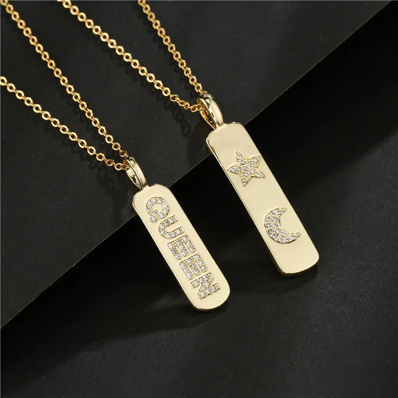 

Custom Personalized Rainbow Cross Lighting Star Moon Queen Letter Micro CZ Fashion Gold Plated Pendant Chain Necklace