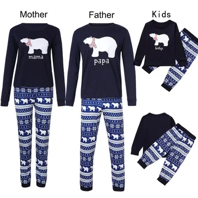 

Family Christmas Pajamas Set Long Sleeve Bear Printed Sleepwear Parent Child Family Matching Nightwear, Navy