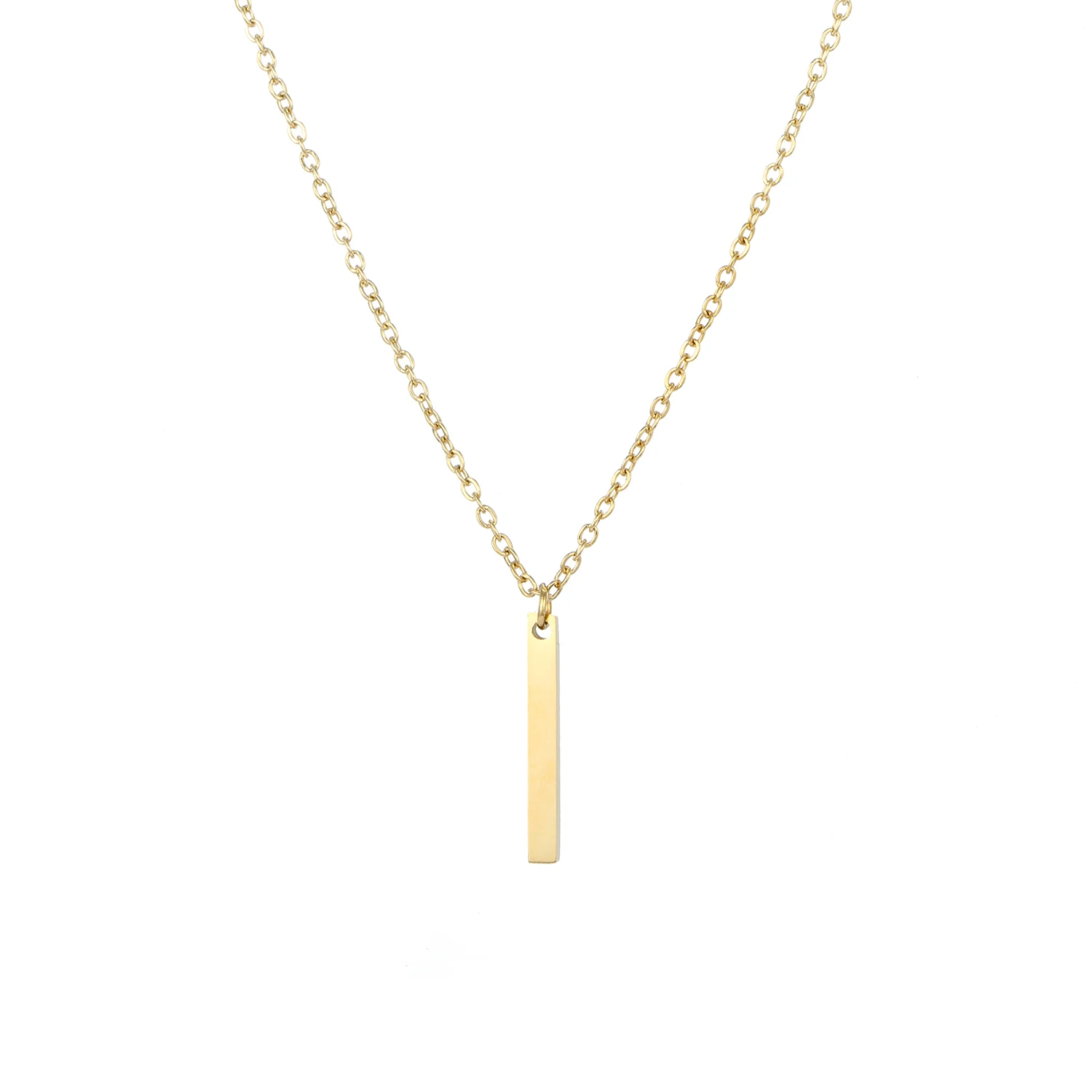 

Fashion Jewelry Factory Price Rectangular 14k Gold Necklace Vintage Stainless Steel Plain Vertical Bar Pendant Chain Necklace, Silver/gold/rose gold