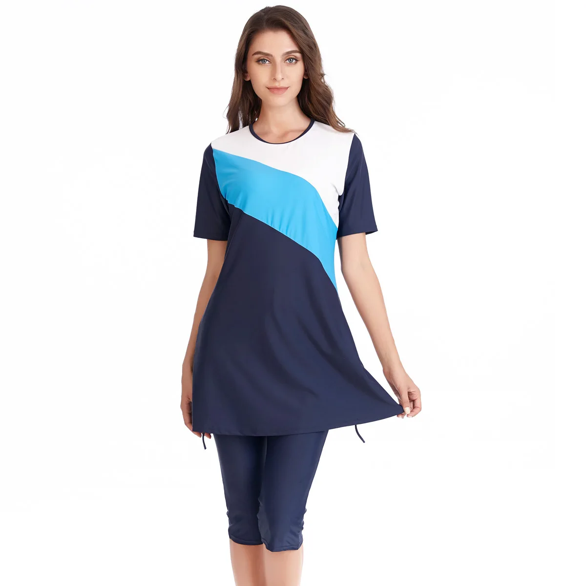 

Two Piece Patchwork Bathing Suit Modest Woman Beachwear 2021 Muslim Swimwear Women Plus Size Swim Wear