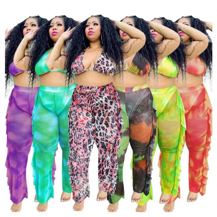 

OSINA Plus Size Women Two Piece Pants Fat Lady Ruffles Bikini Set Beachwear 2 piece Women Clothing Swimsuit