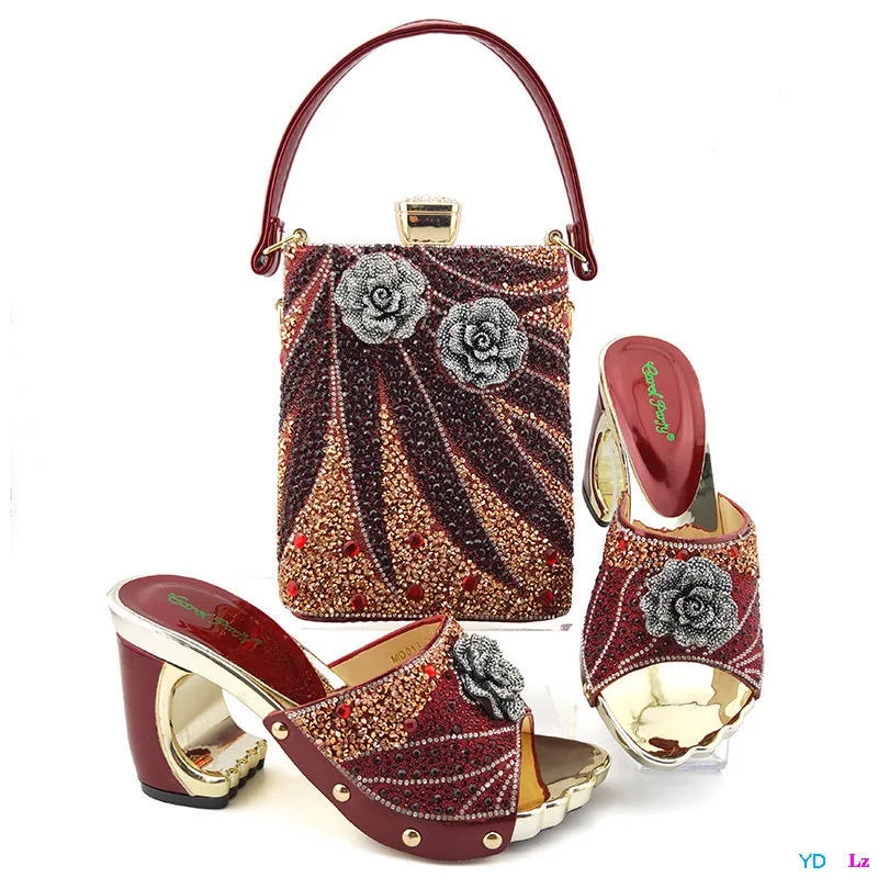 

Ladies wearing Italian chunky heels shoes and matching bags