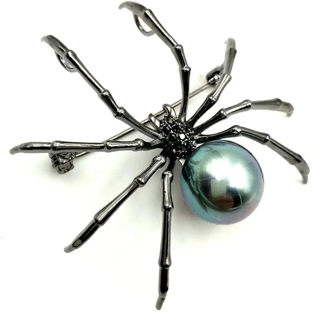

Fashion Victorian Black Mother-of-pearl and Micro Spider Brooch for Women, Green