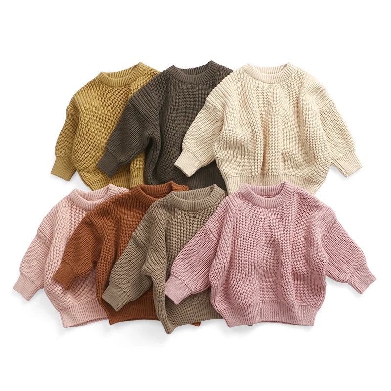 

Ready to Ship Long Sleeve Cute Baby Knitted Wool Sweater Wholesale Boutique Unisex Crochet Pullover Sweater
