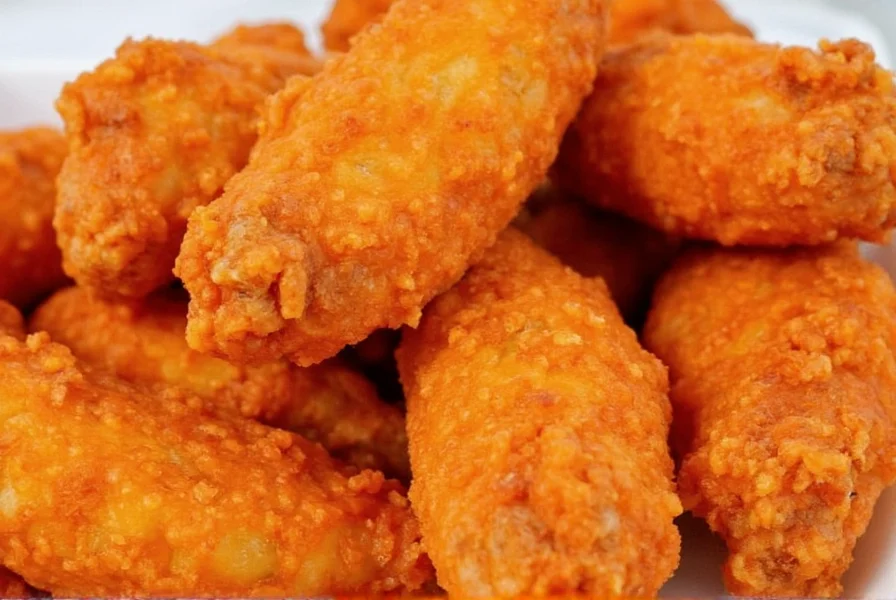 Close-up of Popeyes Ghost Pepper Tenders showing crispy texture and reddish-orange sauce coating