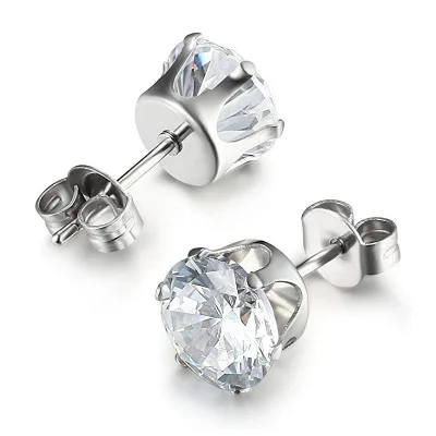 

Jewelry Women's Stainless Steel Round Clear Cubic Zirconia Stud Earring Earrings 6 Claws