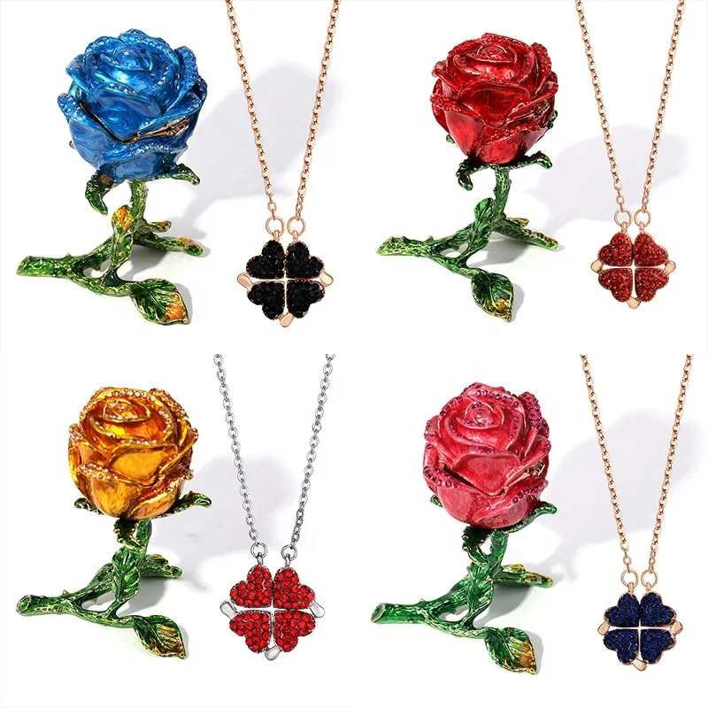 

Wholesale Titanium stainless steel necklace women's magic crystal necklace with Rhinestone Rose Flower Jewelry Box, Picture