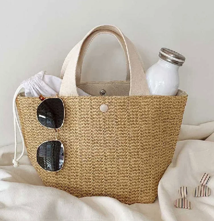 

2021 hot straw beach bags waterproof seaside bag, handmade bamboo beach bag with scarf, Black/khaki/white