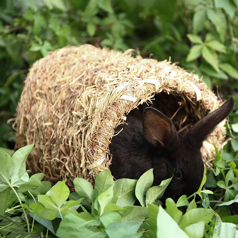 

Handwoven Straw Pet Nest Hamster Playing Nest Rabbit Guinea Pig House Pet Supplies Tunnel Hut Chew Toys Chinchilla Small Animals, Natural