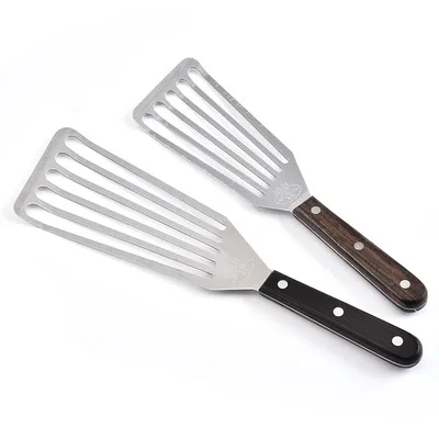 

New Creative Nonstick Slotted Kitchen Tool Metal Stainless Steel Fish Steak Spatula with PP Wooden Handle, Sliver