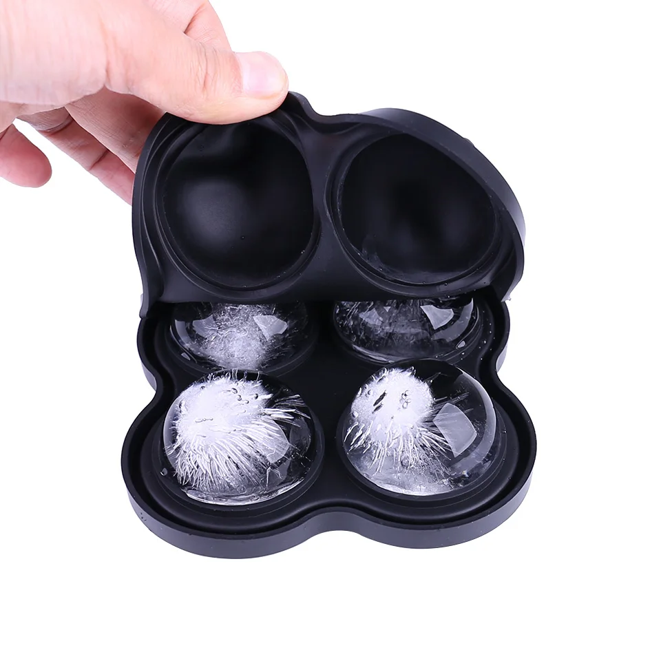 

4 Cavity Large Sphere Mold Silicone Ice Cube Trays Ice Ball Maker Reusable Silicone Whiskey Bandeja Cubo De Hielo Biodegradable