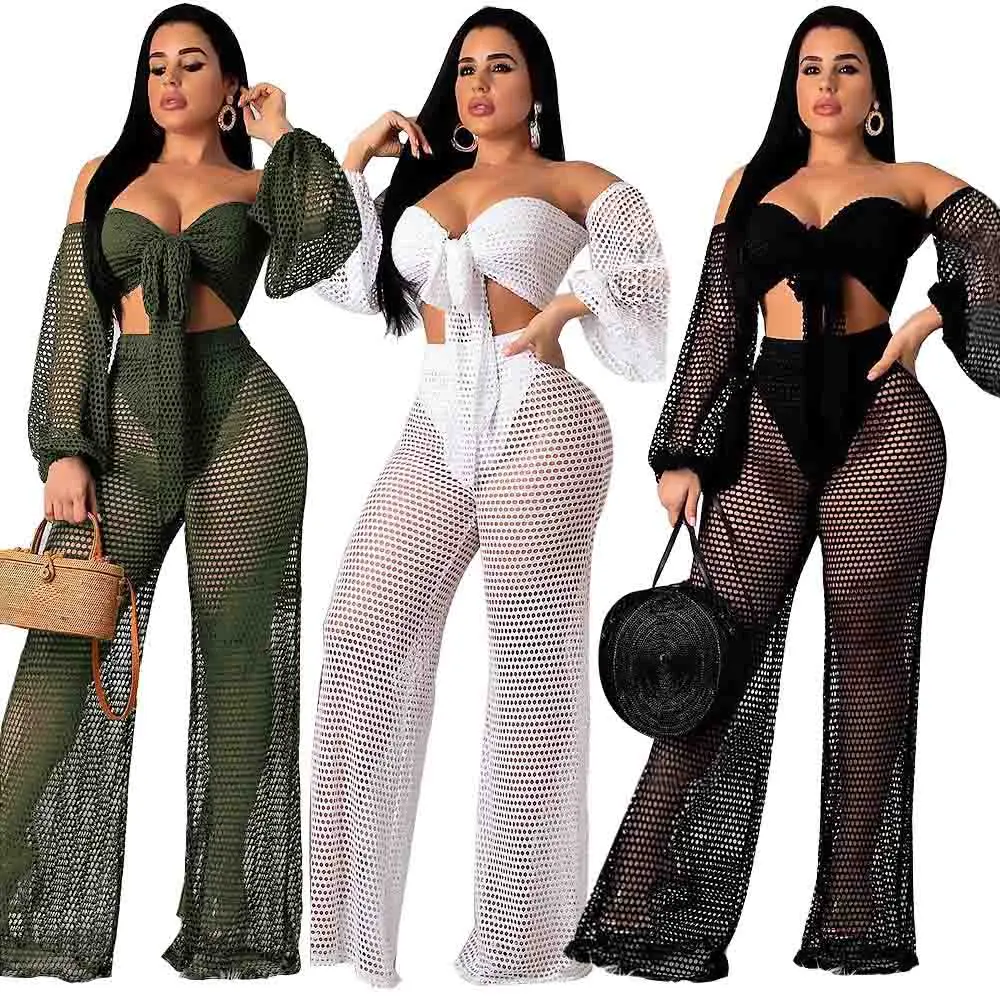 

Hot Ladies See Through Sexy Hollow Out Mesh Outfit Women 2 Piece Clothing, Green, black, white, light blue, yellow, pink