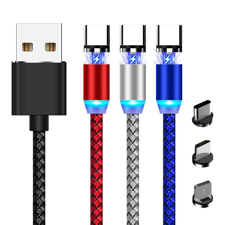 Magnetic Cable Micro Type C Cable LED Light 3A Fast Charging Magnet USB C Cable for iphone Samsung Xiaomi Data Wire Cord