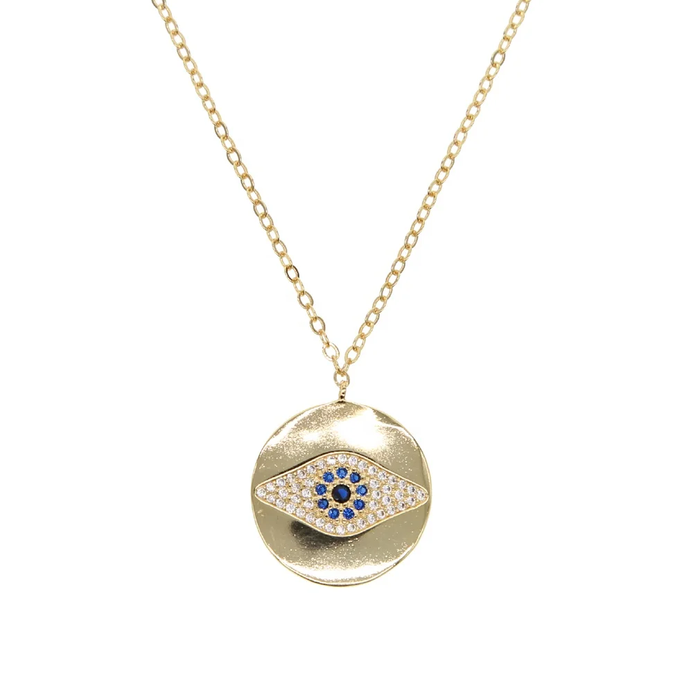 

2021 lucky evil eye disco charm pendant engraved cz drop women Gold filled elegance gorgeous turkish evil eye necklace jewelry