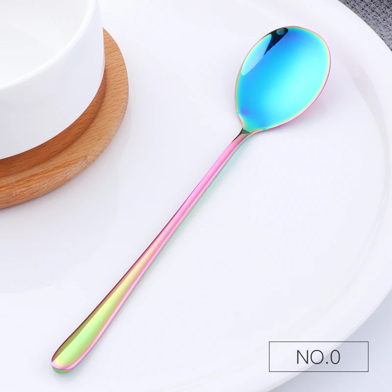 

Titanium Stainless Steel Rice Korean Gold Long Handle Round Soup Spoon, Mixed