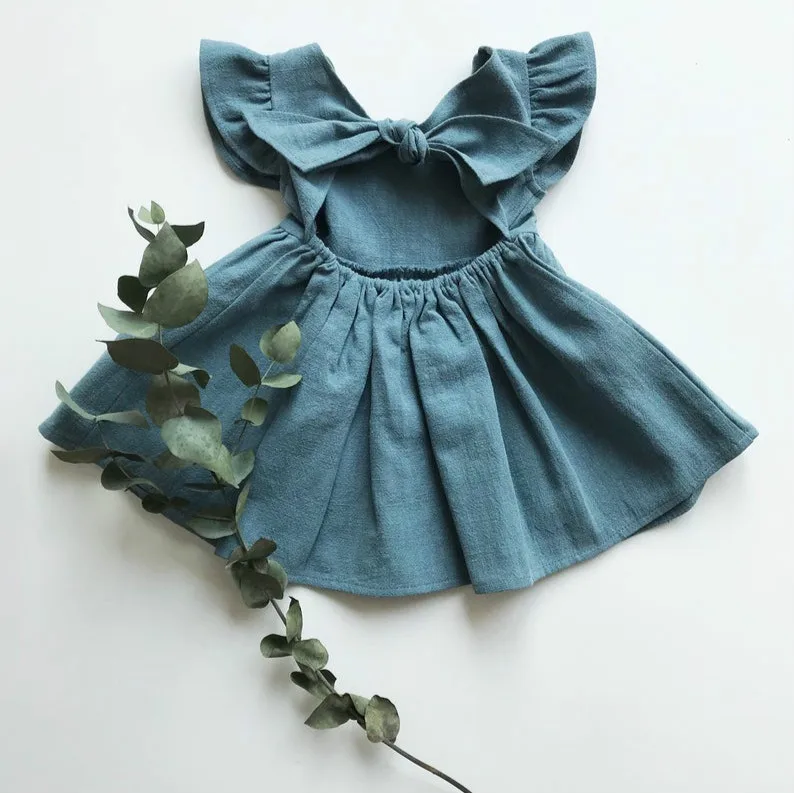 

Girls solid color cotton skirt fashion back bow princess dress new factory wholesale, 3 colors