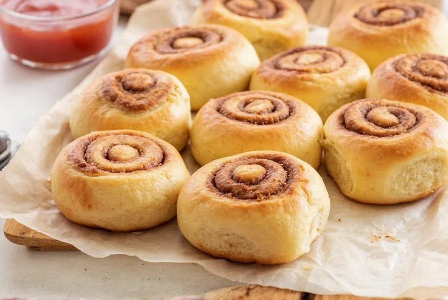 Step-by-step process of rolling cinnamon roll dough with cinnamon sugar filling on wooden surface