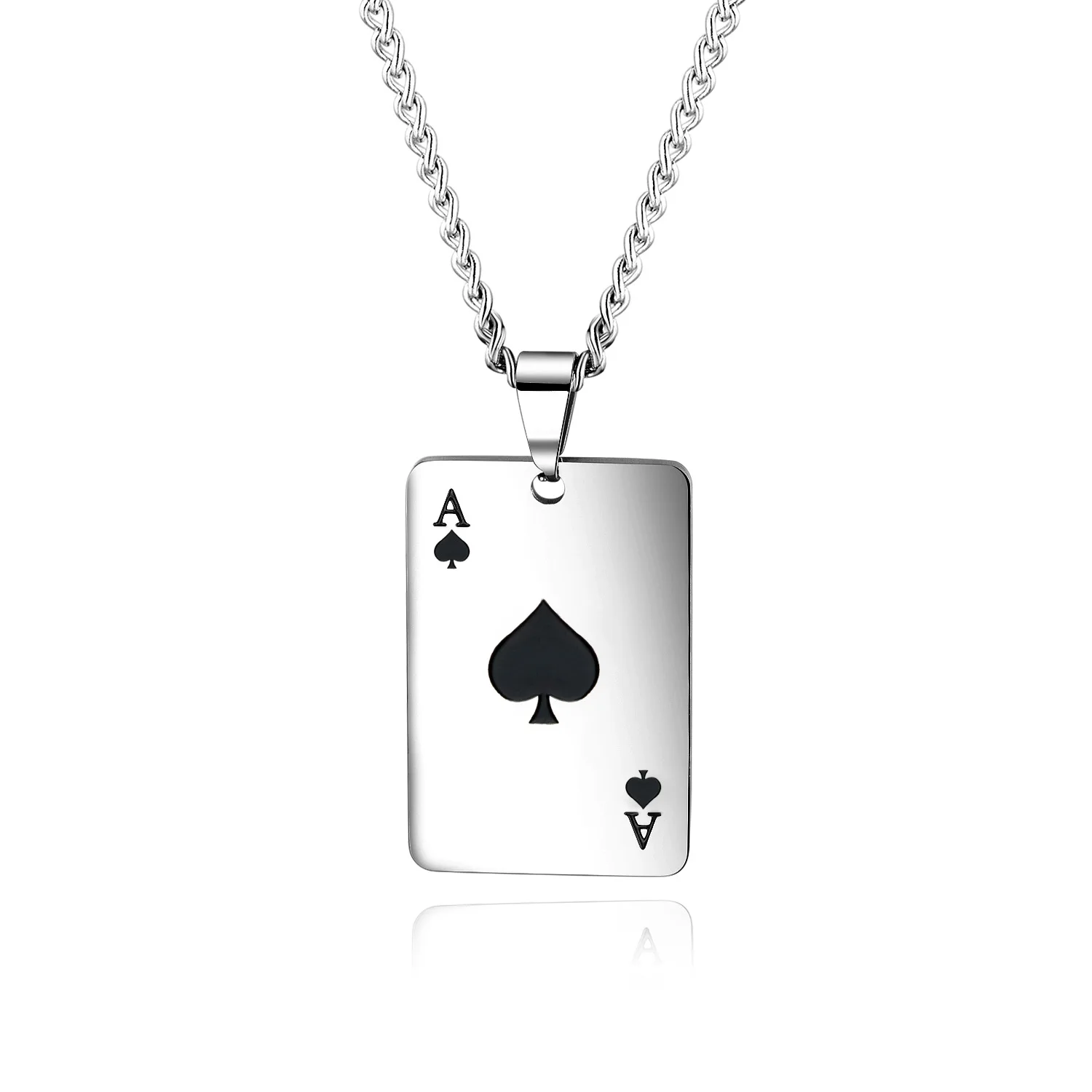 

High Polished Men Punk 316L Titanium Stainless Steel Ace Hearts Spade Playing Cards Shape Pendant Jewelry Necklace, Red,black