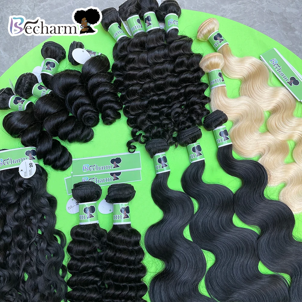 

Becharm Low MOQ Full Stock Wholesale Drop Shipping Double Drawn Virgin Cuticle Aligned Hair Free Sample Hair Bundles