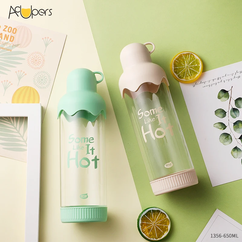 

650ml 22oz Multifunctional Clear Plastic Student Drinking Bottle With Stylish Flower Lid