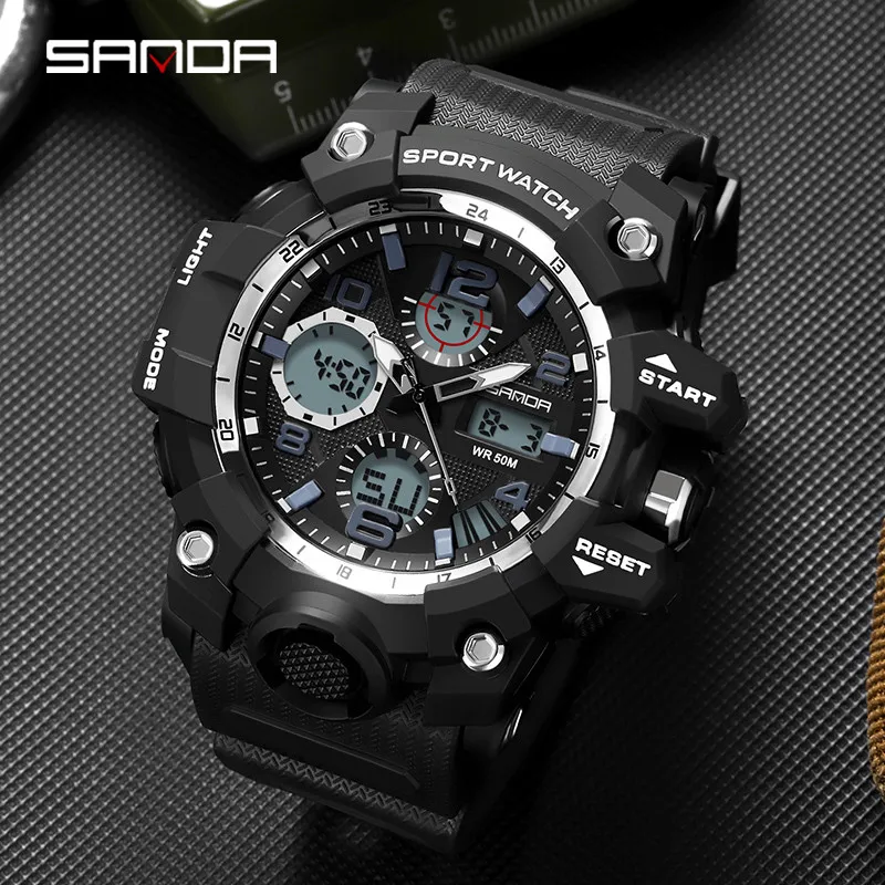 

SANDA New LED Display Multiple Time Watches Fashion Men Wrist Digital Watch