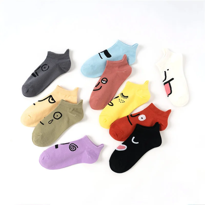 

Youki Women High Quality Comfortable Funny expression print Cotton ladies short Socks