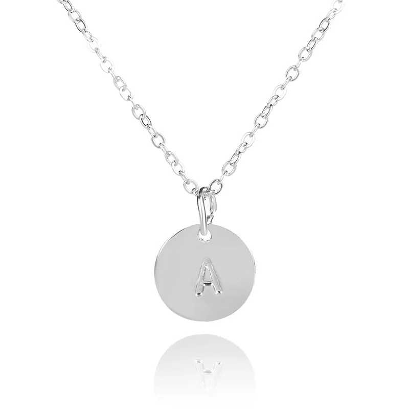 

Fashion new clavicle chain personality 26 letters custom logo pendant round piece Lovers Necklace