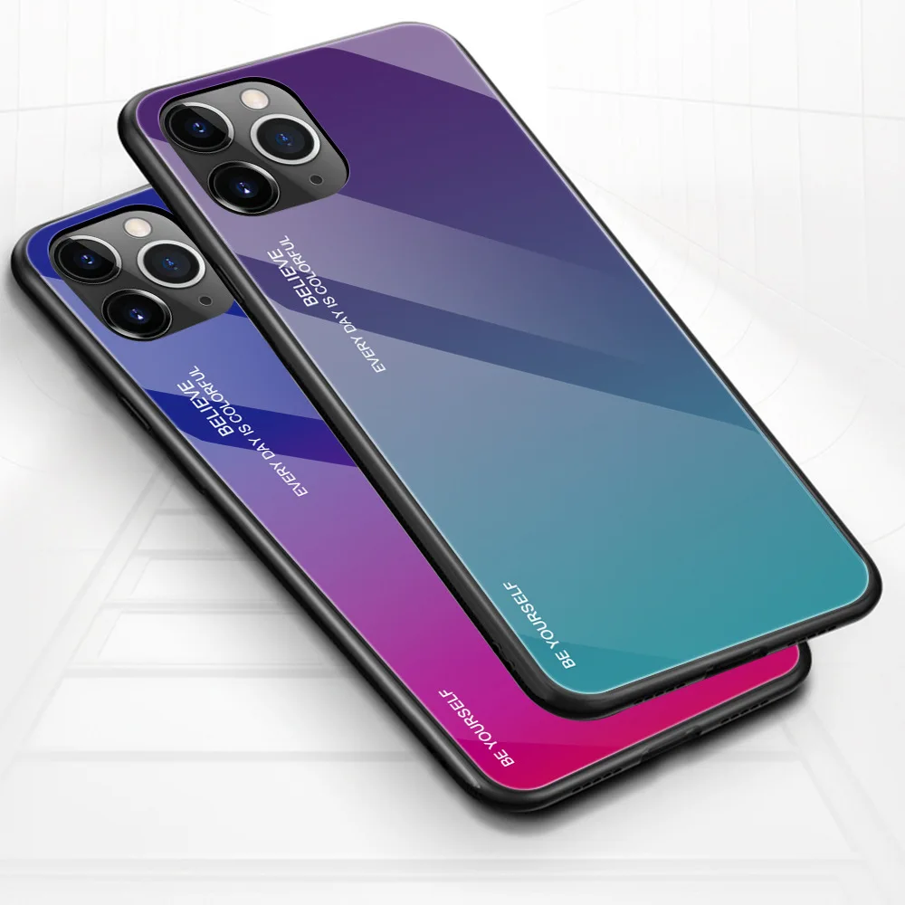

Soft Gradient Ultimate Smooth Feel TPU Edge Cover 9H Tempered Glass Phone Case For iPhone 11 Pro Max