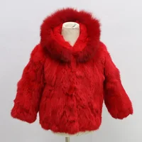

2019 Hot new design fox fur hood real rabbit fur coat for kids