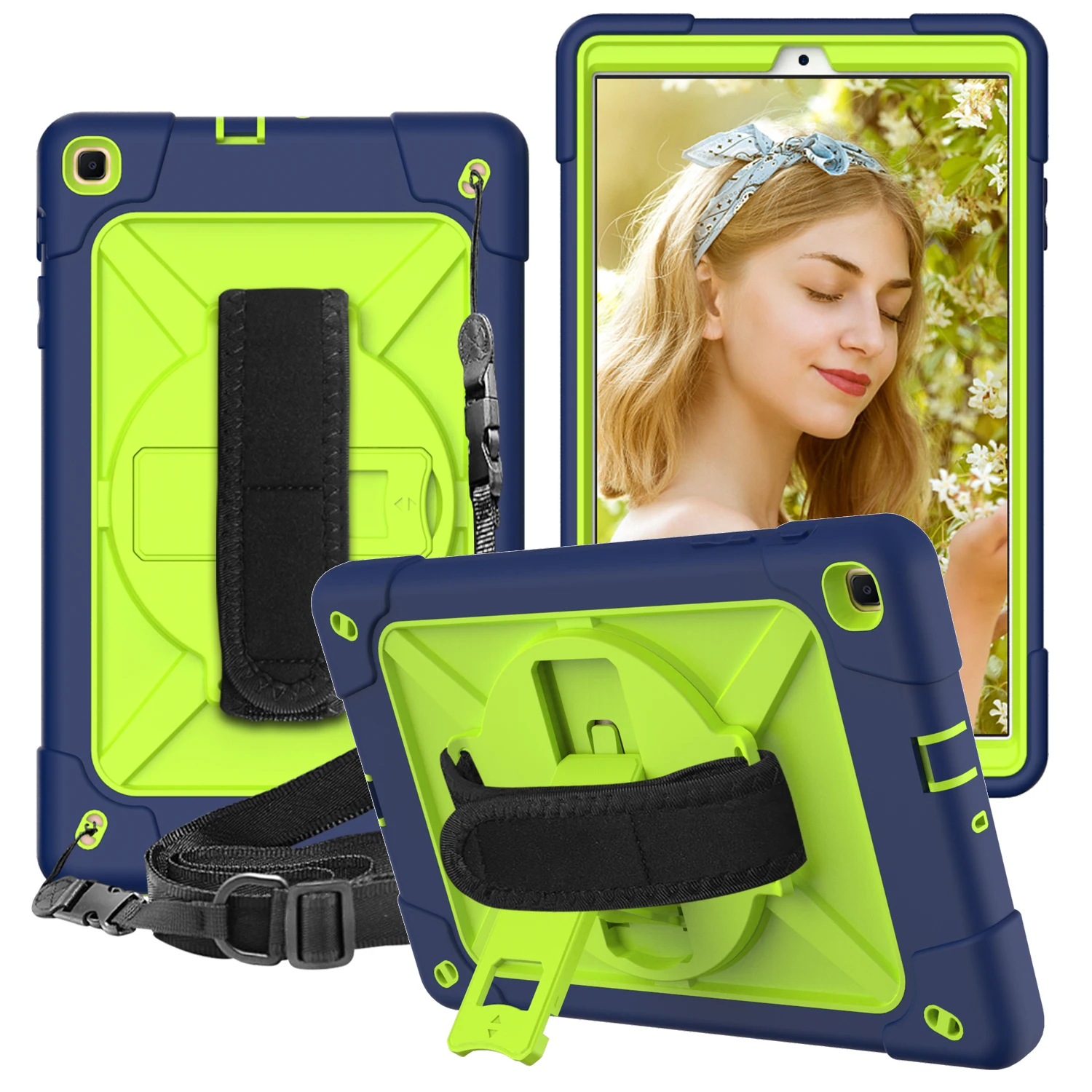 

For Samsung Galaxy Tab A 10.1 inch T510 T515 Case Shockproof Rugged Armor Silicon Stand Kickstand Hand Shoulder Strap Tablet Cov