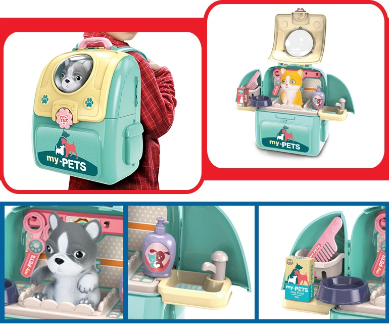 
2020 pretend set grooming pet vet backpack dog cat toys kids doctor kit for gift | care pet play set 